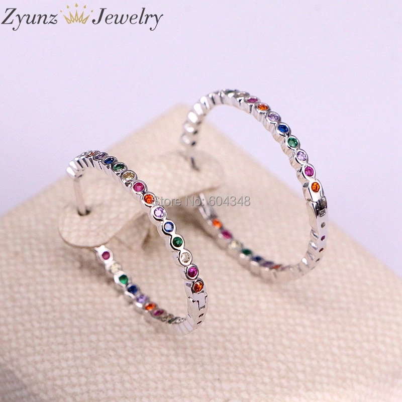 5 пар ZYZ338-0979 BOHO обруч серьги Разноцветные гнездовая оправа Радуга красочный кубический цирконий женские великолепные ювелирные изделия