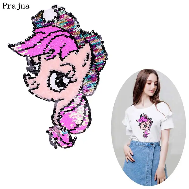 

Prajna Unicorn Patches Sewing On Reversible Changing Color Sequined Patches For Clothing Applique Stickers On Clothes Jacket DIY