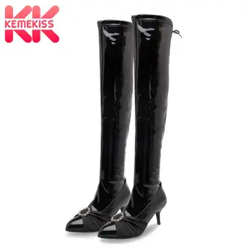 

KemeKiss High Quality Woman Plus Size 32-43 Over The Knee Boots Cross Strap Pu Leather Sexy Ladies Long Boots Casual Botas