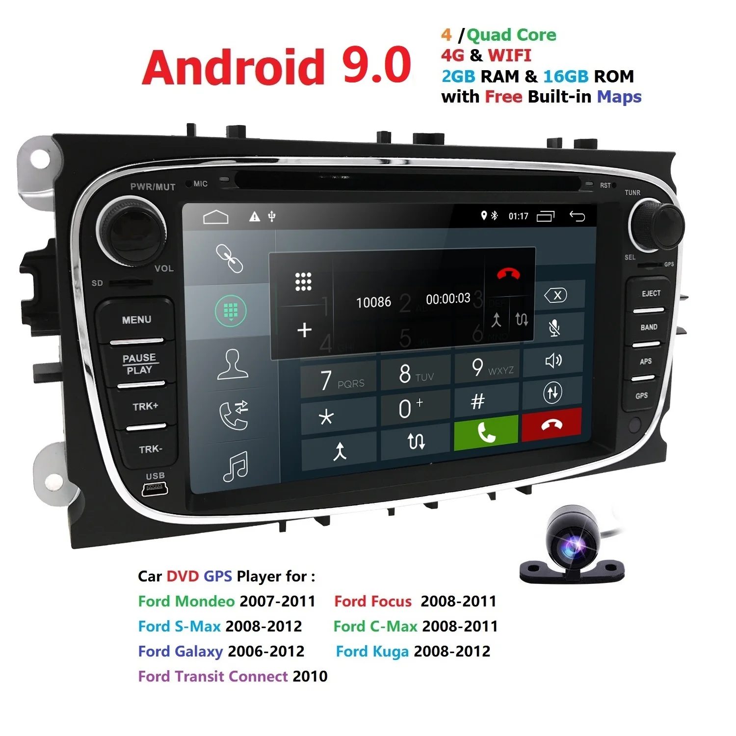 

2 din 2G+16G Android 9.0 Quad Core Car DVD Player GPS Navi for Ford Focus Galaxy Audio Radio Stereo wifi Head Unit 1024*600