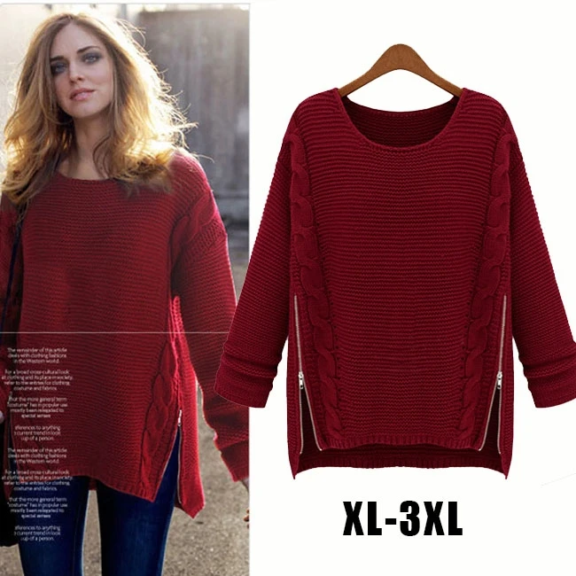 Red Blue XL XXL XXXL Plus Size Women Clothing 2015 Winter Sweater