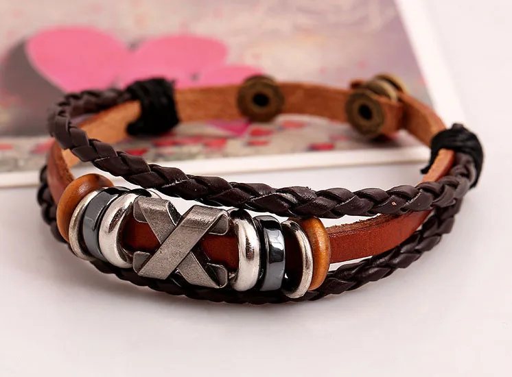 Bracelets For Men Coffee PU Leather Bracelet Bangle For Male Women Armbanden En Armbanden  (3)