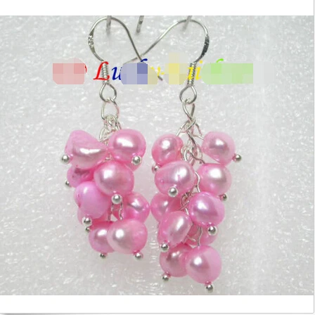 

soft pink pearls dangle earrings 925ss hookNoble style Natural Fine jewe fast SHIPPING