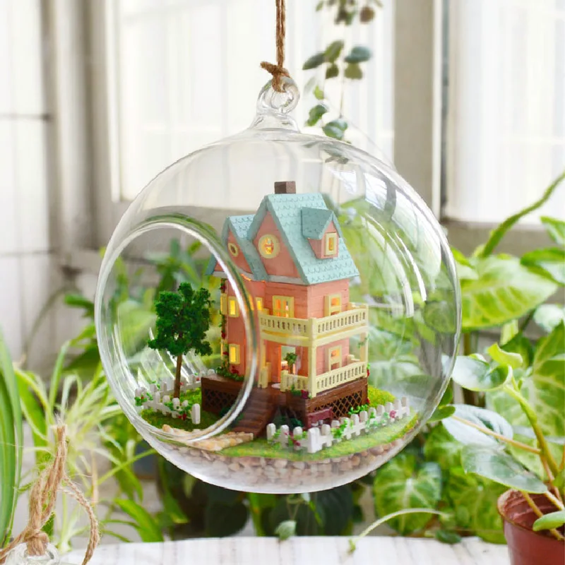 Миниатюрный Кукольный домик DIY кукольный стеклянный шар с 3D светодиодной мебелью