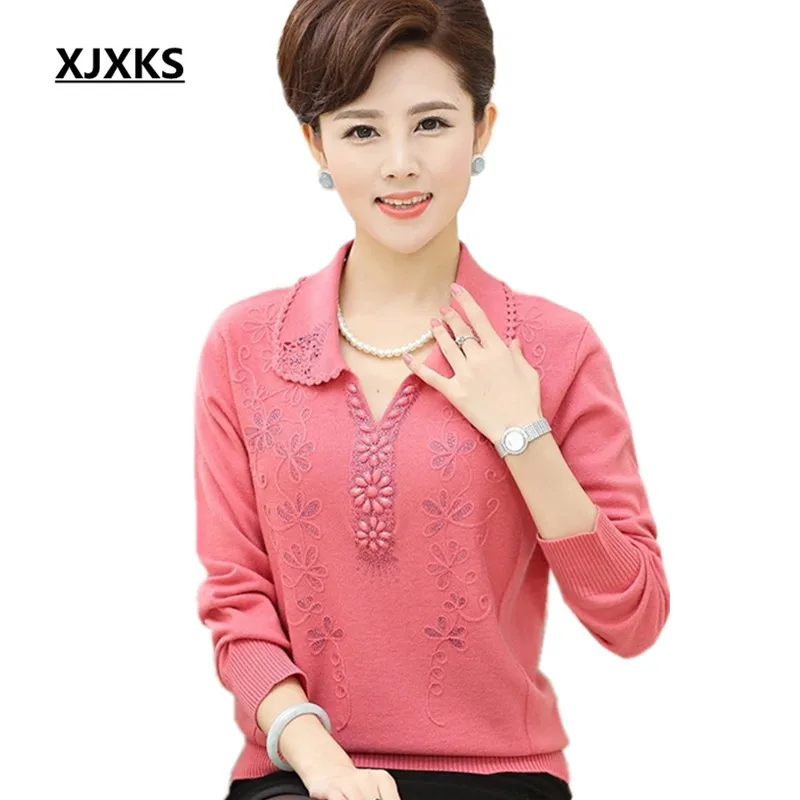 

XJXKS mother sweater new women's autumn long sleeve sweater pull femme plus size S-4XL women cashmere pullover sweater