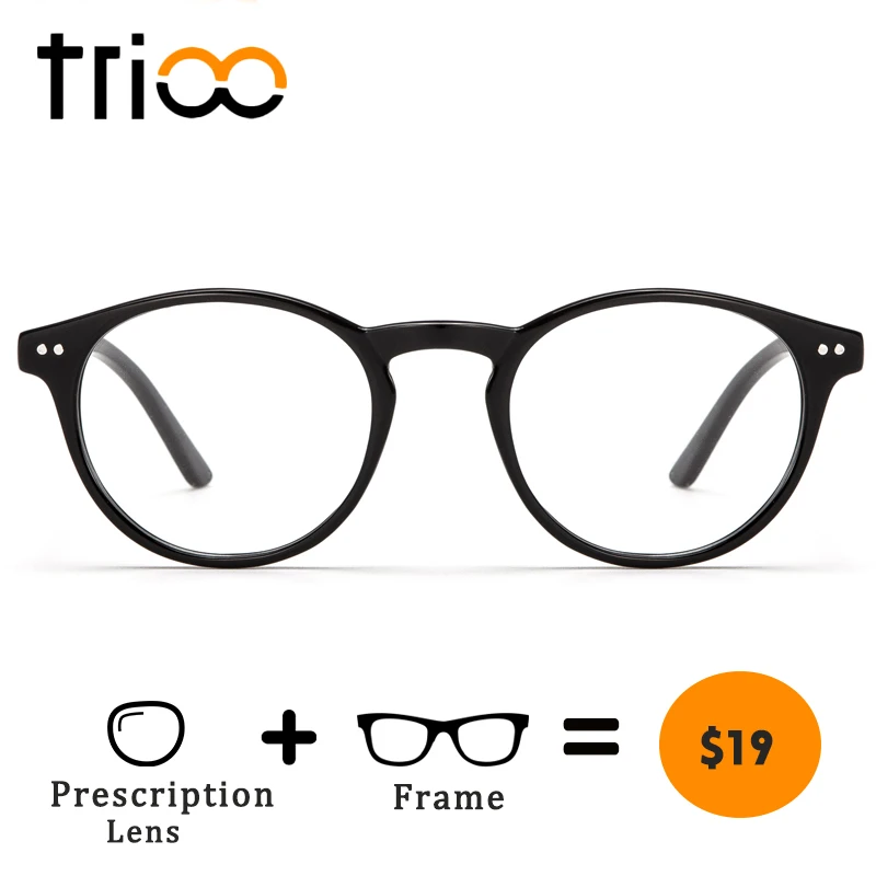 

TRIOO Vintage Optical Eyewear Prescription Computer Eyeglasses Black Frame Clear Lens Women Glasses Round Graduate Spectacle