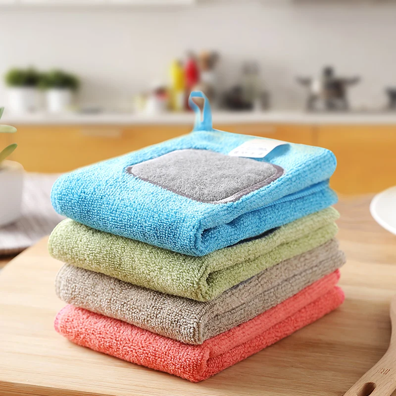 

2017 new microfiber and scouring pad clean cloth, kitchen dishcloth 4 colors can be choose 2 pieces a lot