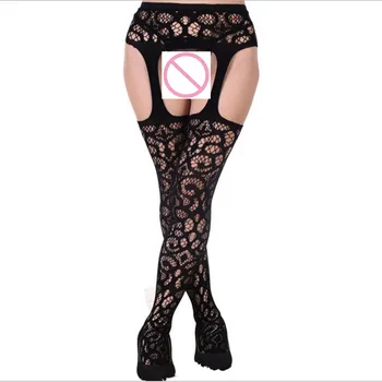 

Wholesale Sexy lingerie lace garter transparent black fishnet stockings sheer embroidery pantyhose women net lace slim