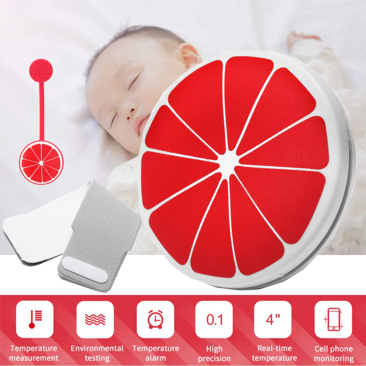 

Smart Digital Thermometer Baby Wearable Bluetooth Fever Monitoring With Mobile Alerts For Kids Children Care Lemon Red Color