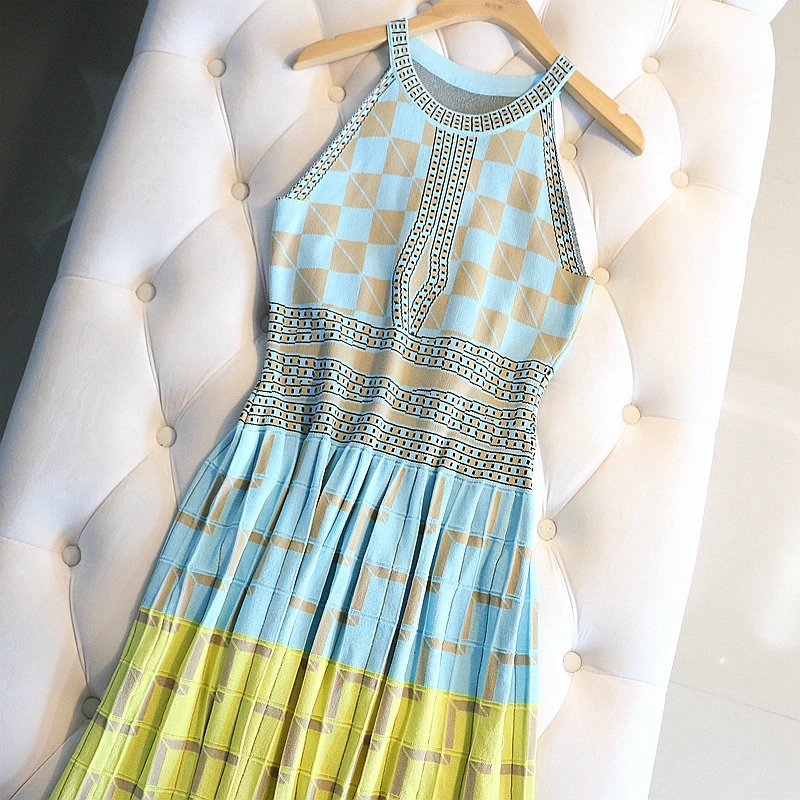 

New Beach Style A-Line Women Dress Draped Sleeveless O-Neck Elegant Comfortable Knee-Length Good Quality dresses