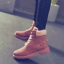 Fashion Ankle Boots Winter Ankle Boots Pu Leather Women warm snow Boots Round Toe Lace-Up Women Shoes pink Female lakeshi round toe women boots winter boots female ankle boots women fashion lace up casual shoes woman plus size cotton shoes