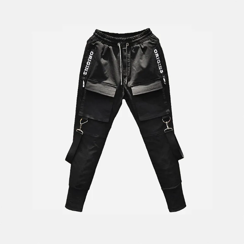 Новые популярные мужские брюки-карго в стиле хип-хоп из кусков, рваные спортивные брюки, мужские Модные длинные брюки, узкие брюки с боковыми карманами - Цвет: TT480 Black
