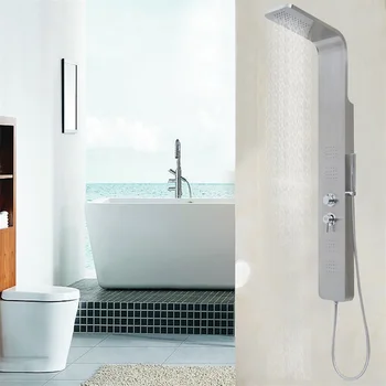 

High Quality 57" 304 Stainless Steel Rainfall Shower Panel 3 Stage Shower Function Massage Jet Hand Shower Shower Set BA7214