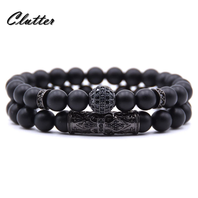 

2018 New 2Pcs/ Set of Luxury Natural Frosted Stone Bracelet Ladies And Gentlemen Jewelry Necklace Bracelet Gift Men's Bracelet
