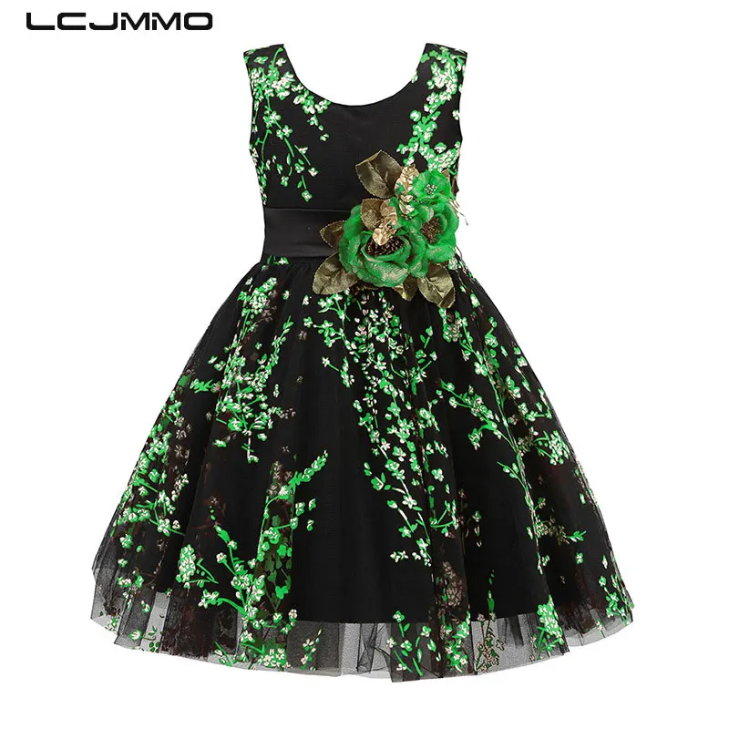 

LCJMMO 2017 New Fluorescent Green Flower Girls Dresses for Wedding Party Ball Gown Birthday Girl Dress Children Clothes 2-9Years