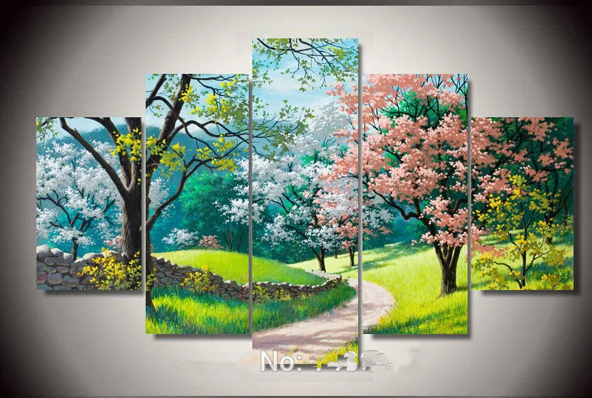 Framed 5 Panel High-quality Home decoration Wall Art tree Oil Painting On Canvas Abstract Paintings Pictures Deco | Дом и сад