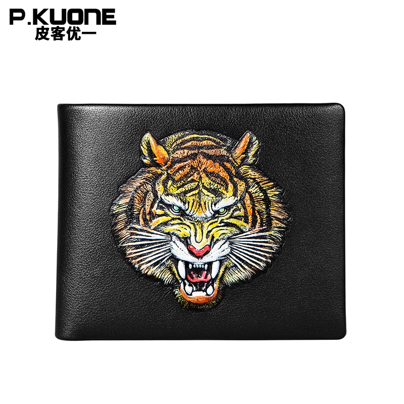 

P.KUONE Brand Original Chinese Style The Siberian tiger and the white tiger hand painted purse Handwork Male Wallet