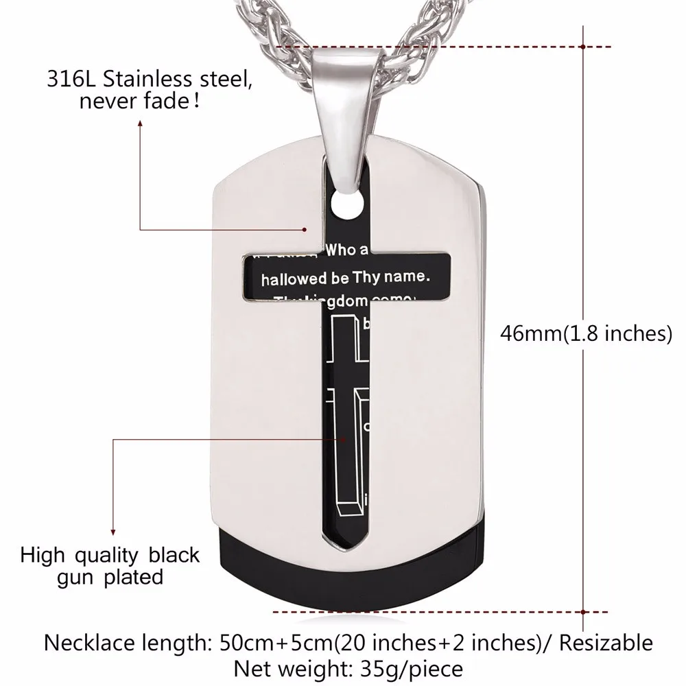 Collare, библейские лорды, молитвенный крест, подвески, 316L, нержавеющая сталь, собачья бирка, ожерелья, золотой цвет, Писание, мужские ювелирные изделия P509