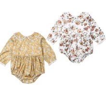 Новорожденный малыш для маленьких девочек цветочные комбинезонные костюмы кружевное платье с длинными рукавами с цветочным принтом комбинезоны одежда