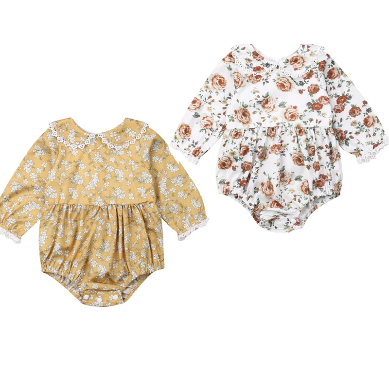 

Newborn Kid Baby Girl Floral Bodysuits Outfits Lace Long Sleeve Flowers Print Jumpsuits Clothes