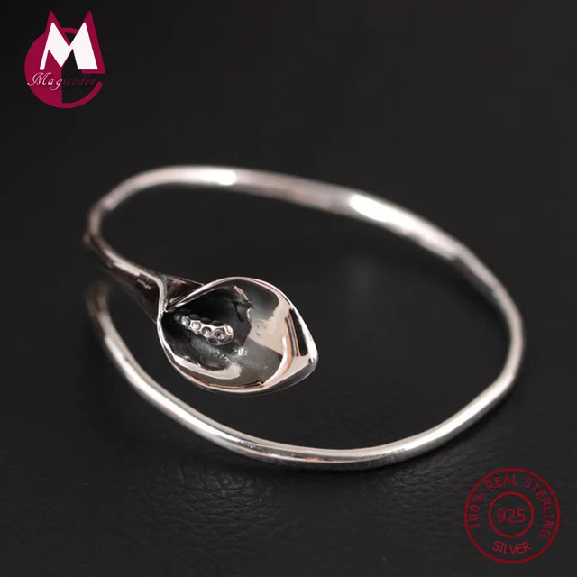 S999 Sterling Silver Bracelet Bangle For Women Original Vintage S999 Sterling Silver Bracelet Bangle For Women Original Vintage Calla Lily Bracelets Cuff Flowers Jewelry