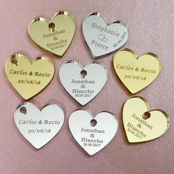 

100pcs Personalized Engraved Baby Baptism Hangs Love Heart Wedding Table Decoration Favors Customized Heart Gift tags 25mm