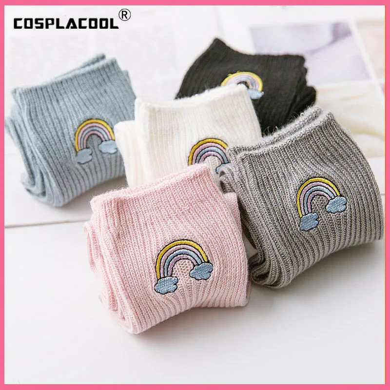 

[COSPLACOOL]Embroidery Rainbow Cute Harajuku Socks Casuanl Korean Socks Women Skarpetki Damskie Calcetines Mujer Long Sokken