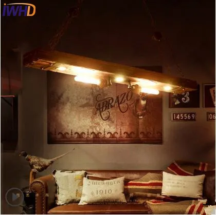 IWHD деревянный Лофт стиль промышленный светильник винтажные подвесные светильники бар кофе Эдисон Ретро подвесные лампы Lamparas Colgantes
