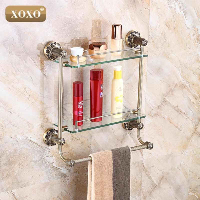 Bathroom Accessories Solid Brass Antique Finish With Tempered Glass