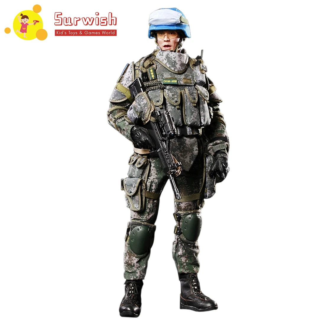 

Surwish 1/6 Scale Movable Flagset Chinese Soilder Action Figure 12'' Collectable Military Soldier Model Set Toys- Blue Helmet
