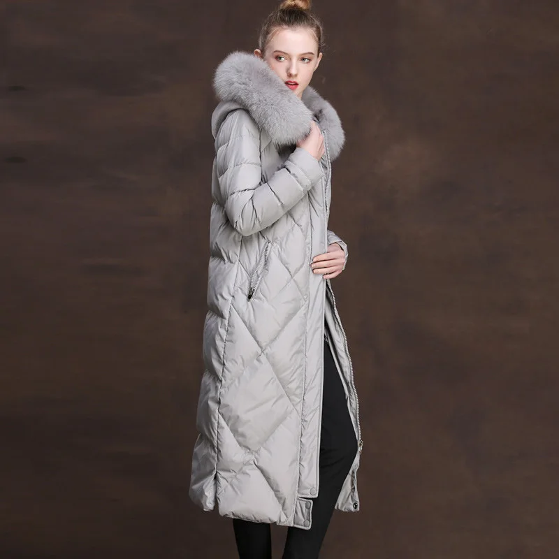 3 Colors X Long Thick Women Winter Coat Snow Wear Real Fox Fur Luxury ...