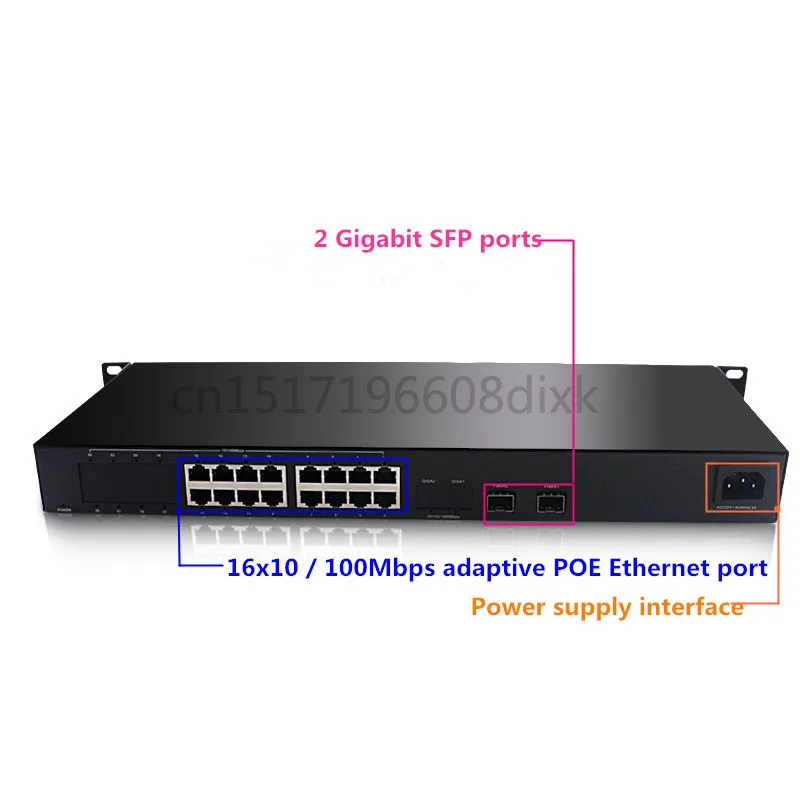 

POE switch 16 port 10 / 100Mbps RJ45 POE port and 2 port Gigabit SFP Switch 48V POE IP cameras and wireless AP