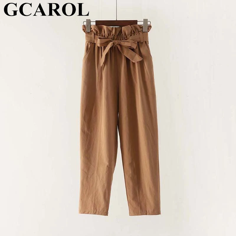 

GCAROL New Women Elastic High-Waisted With Sashes Pants Ankle Length Casual Streetwear Spring Fall Cargo Pants Trousers