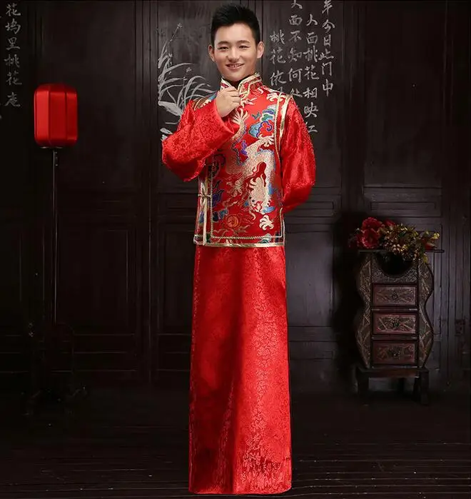 New arrival male red cheongsam Chinese style costume the
