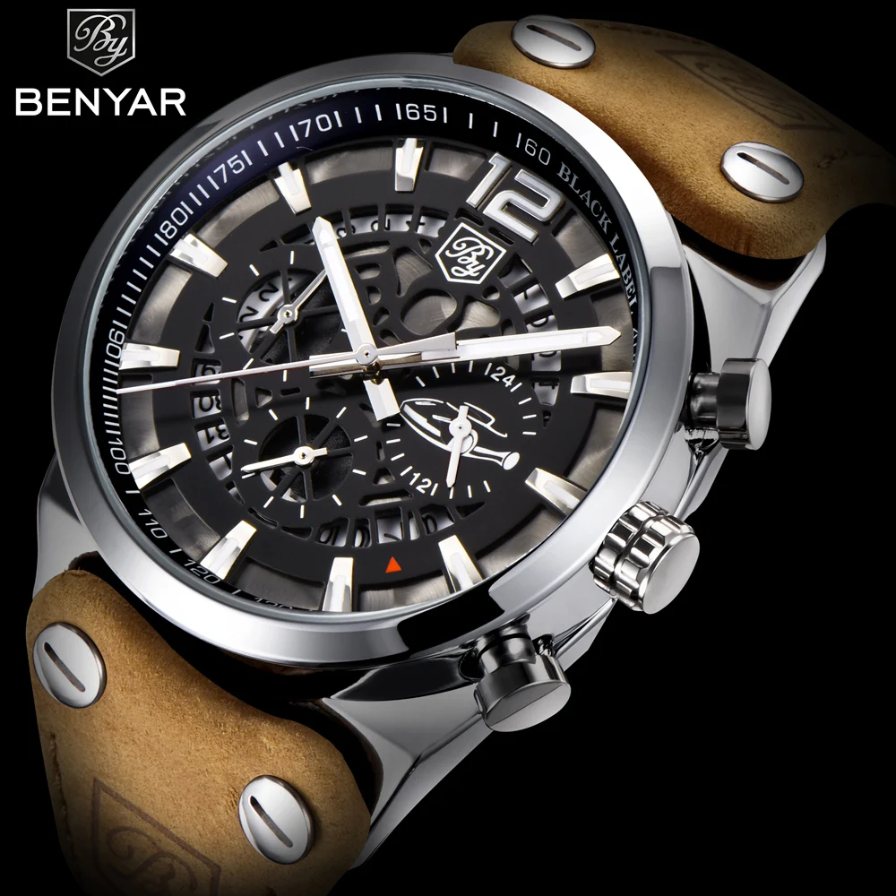 

BENYAR Brand 2018 Large Dial Design Chronograph Sport Mens Watches Fashion Military waterproof Quartz Watch Relogio Masculino