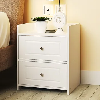 

LK601 Simple Bedroom Storage Cabinet with Drawer Modern Wooden Nightstand Easy Assembly Bedside Table Round Handle Desk