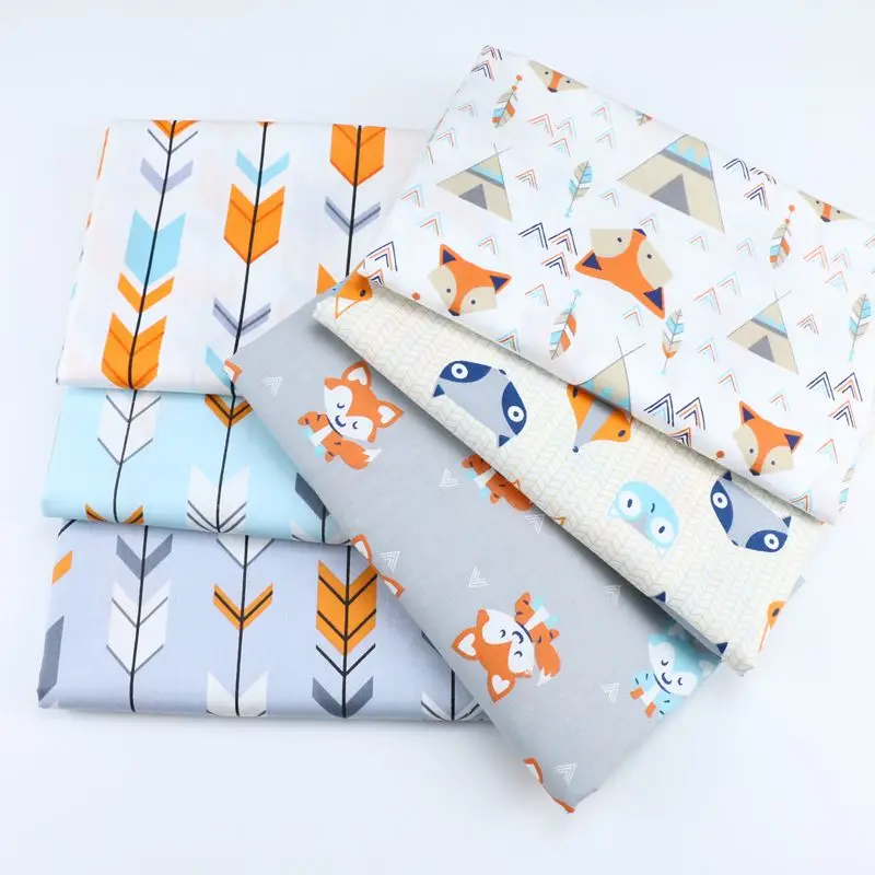 

160CM*50CM cotton cloth cartoon WHITE GRAY tent smart fox geometry arrow fabric for DIY crib bedding dress handwork home decor