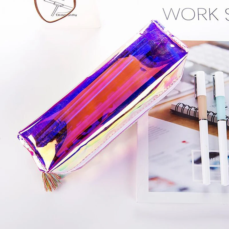 

Fashion Laser Transparent Pencil Case Girl Kawaii Big Capacity Pen Bag Box Material Stationery Pouch School Supplies Kids Childr