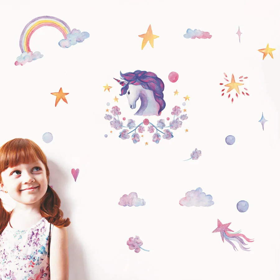 10pcs/Pack Unihorn Rainbow Cloud Star Heart Wall Decal Removable Sticker Kids Nursery Decor 10pcs/Pack Unihorn Rainbow Cloud Star Heart Wall Decal Removable Sticker Kids Nursery Decor