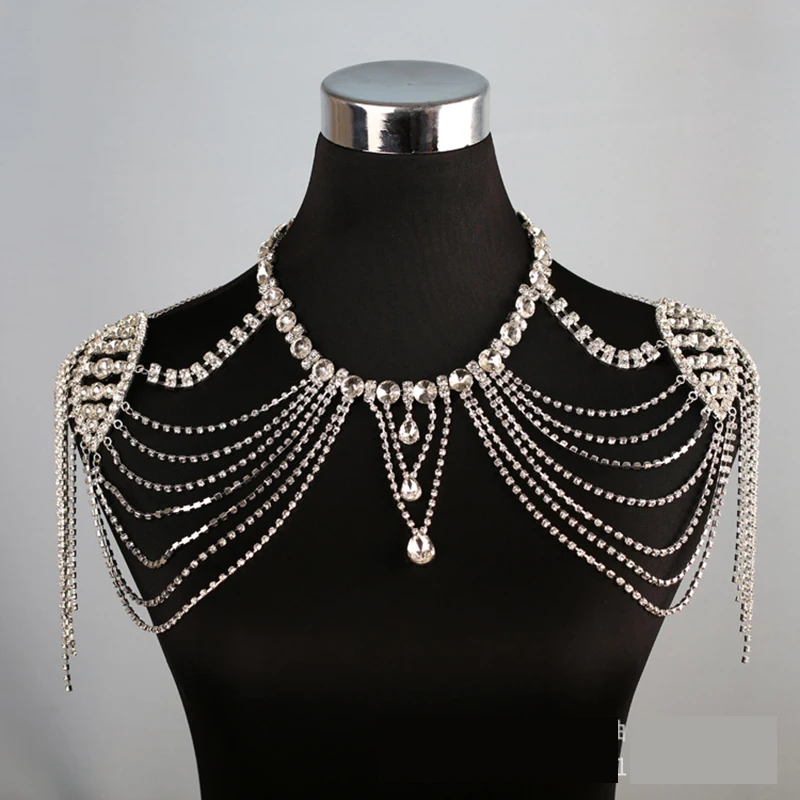 New Luxury Shoulder Pads Wedding Bridal Crystal Rhinestone Chain Necklace Shoulder Necklace 