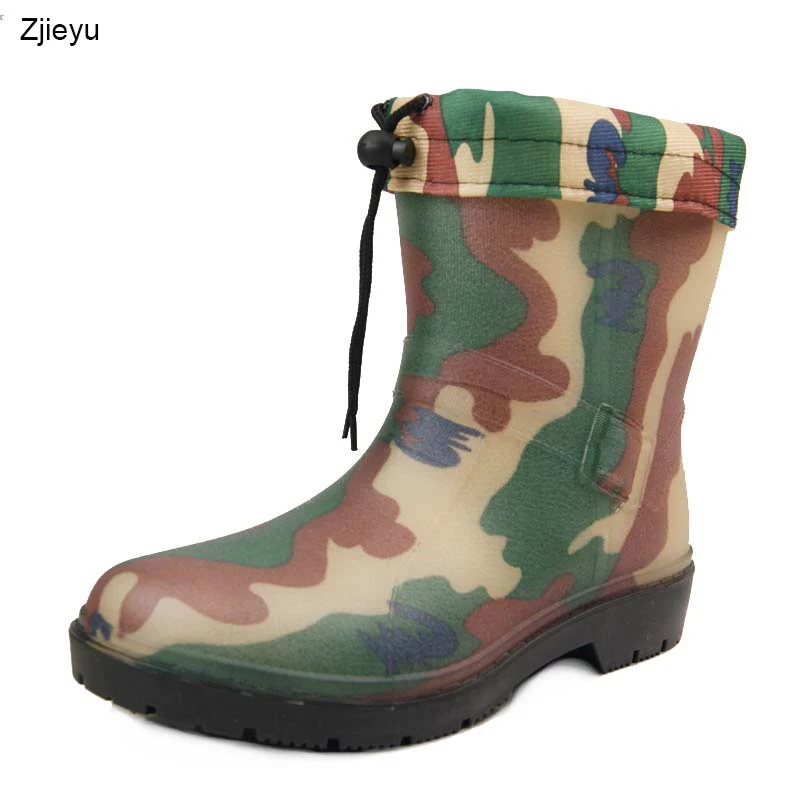 Winter Men middle tube warm rain boots men bots camouflage fishing boots with liner galoshes