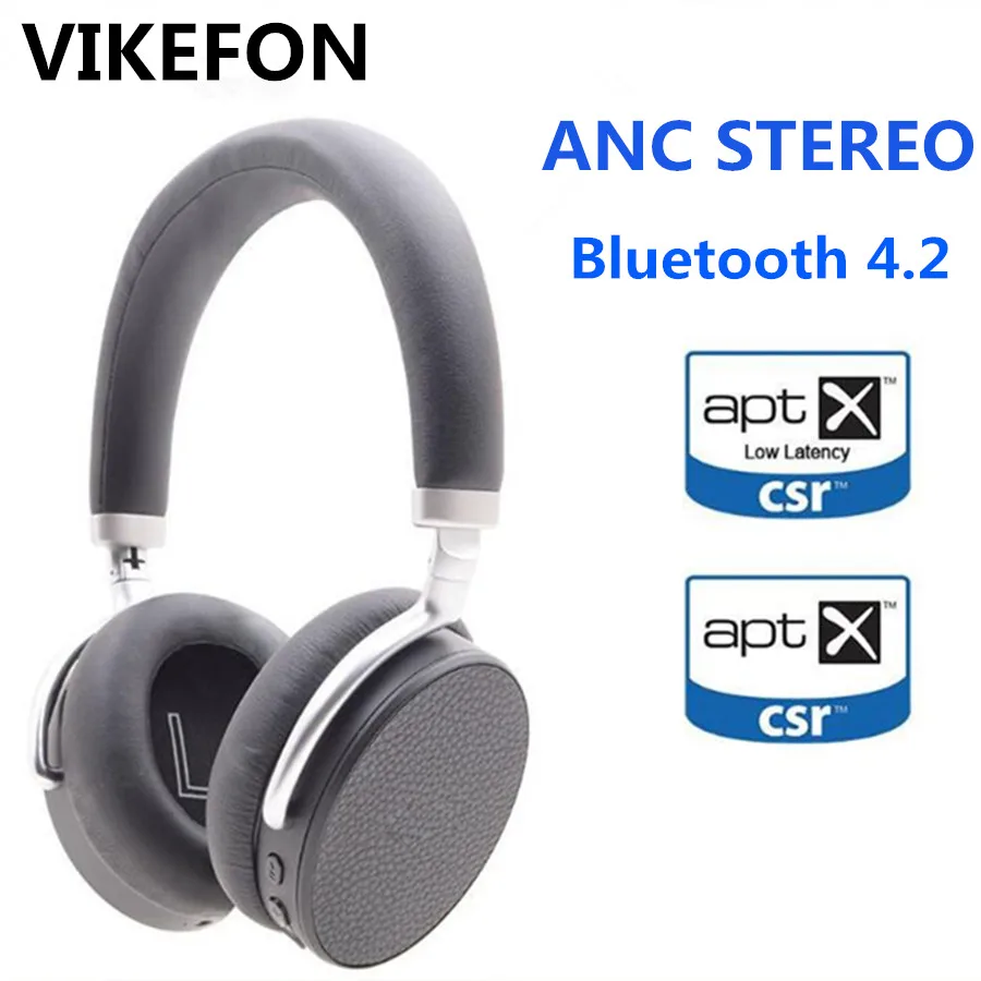 

VIKEFON ANC Bluetooth 4.2 Headphone AptX Low Latency Wireless Earphone for Airplane Active Noise Cancelling Headset Big 400mAh