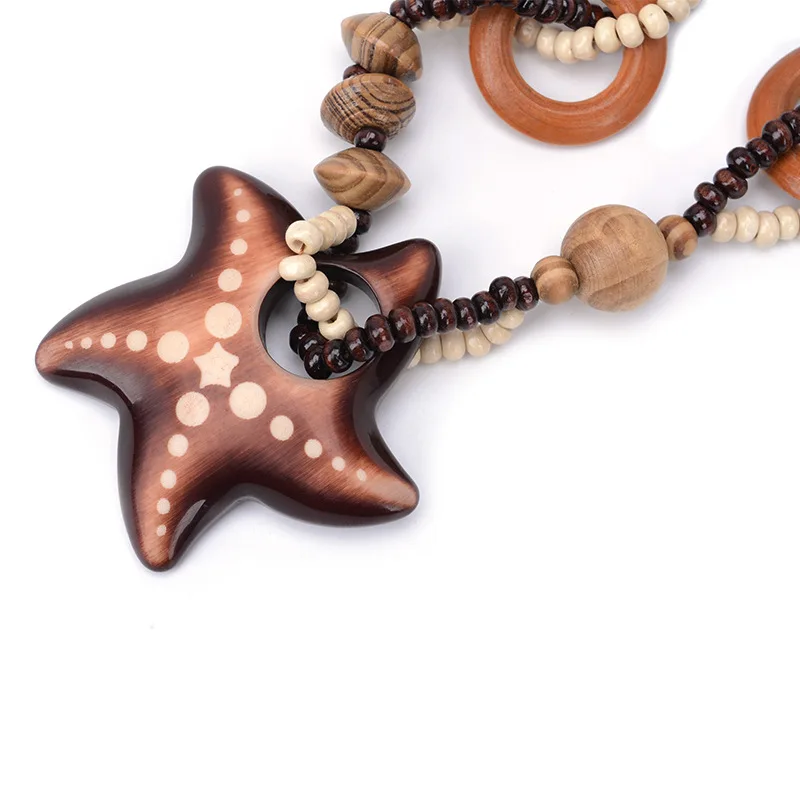 Винтажное богемное ожерелье с кулоном в национальном стиле с морскими звездами из древесного бисера, женское модное ювелирное изделие, подарок на день рождения, колье