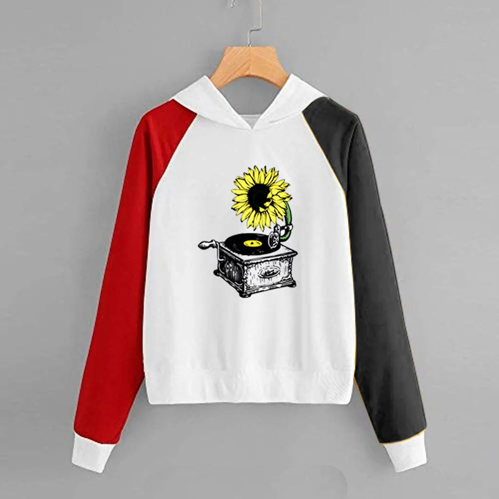 

JAYCOSIN Hoodies&Sweatshirts Sudadera Mujer Casual Sunflower Print Sweatshirt Women Long Sleeve Blouse Tops Hodded Hoodie JUL22