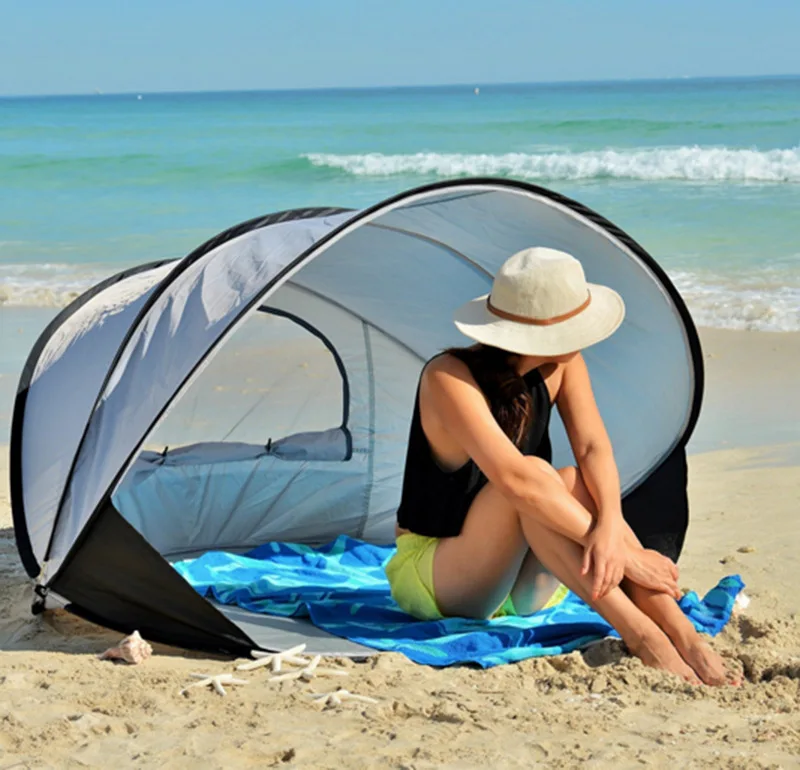 Пляжная палатка солнцезащитный зонт автоматический открытый скорость открытый складной Рыбалка двойные палатки палатка - Цвет: Gray