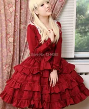 Noble Style Lace Long Sleeves Women Lolita Tutu Dress with Layering Design Multicolored