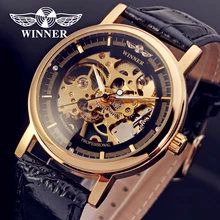 Fashion font b WINNER b font Men Luxury Brand Hand wind Leather Casual Watch Automatic Mechanical