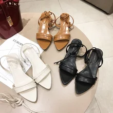8501 novo cinto fino sapatos Romanos vestindo sapatos das mulheres do salto stiletto