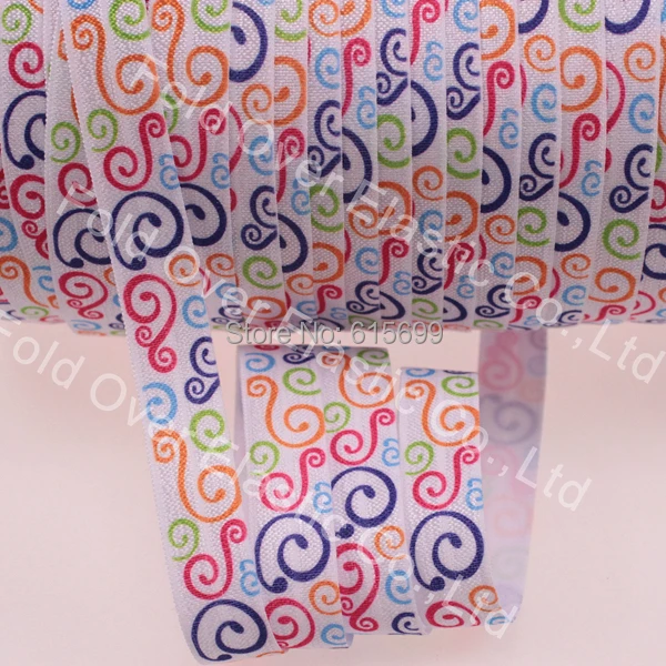 

Popular colorful swirl heat transfer print FOE elastic ribbon100yards/roll 5/8 inch