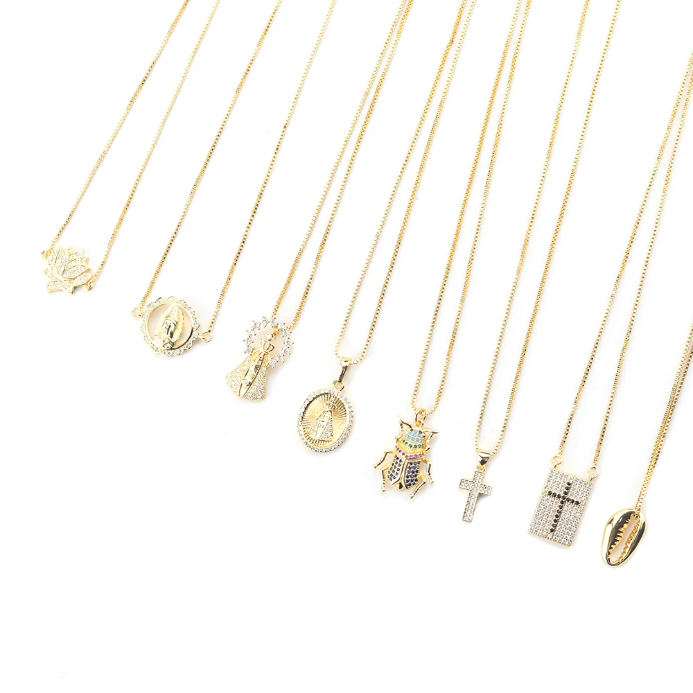 

Luxury paving Cubic zirconia charms necklace Animal cross charms link chain necklaces for women Bohemian jewelry Accessories